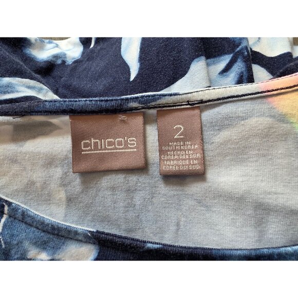 Chicos Blue & White Floral Tunic Top Asymmetrical 2 Large - Picture 5 of 9